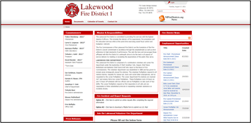 Imagen del sitio web del Departamento de Bomberos de Lakewood